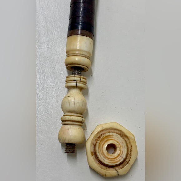 19th Century Antique Turned Bone Stacked Leather Walking Stick England - Picture 11 of 16